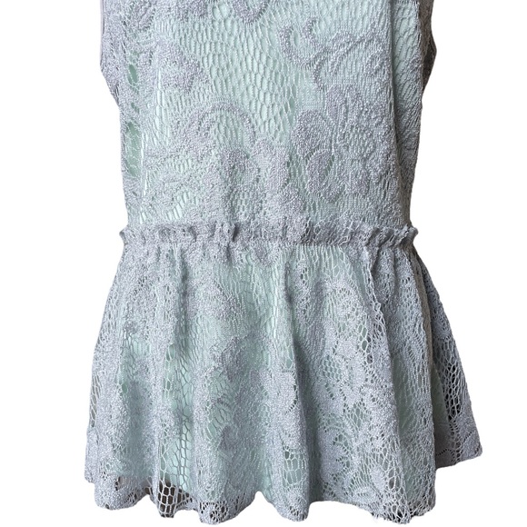 Deletta Lace Overlay Peplum Top in Seafoam Green & Gray S - Picture 3 of 8